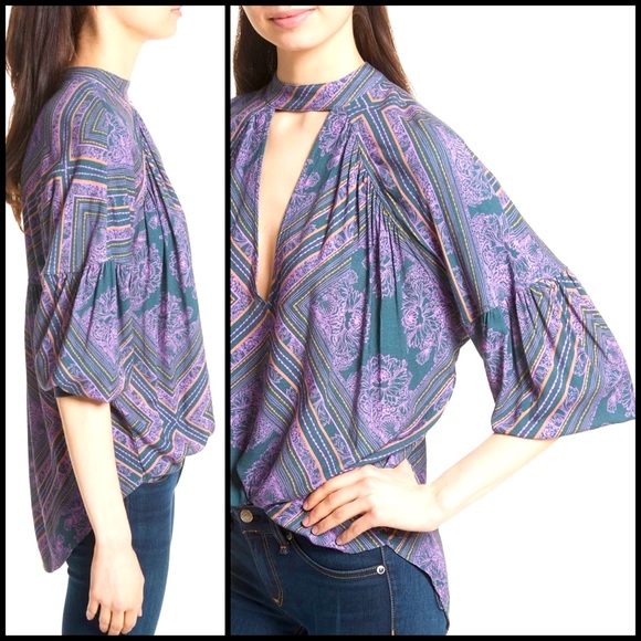 Free People Keyhole High Low Tunic Blouse - Picture 2 of 8